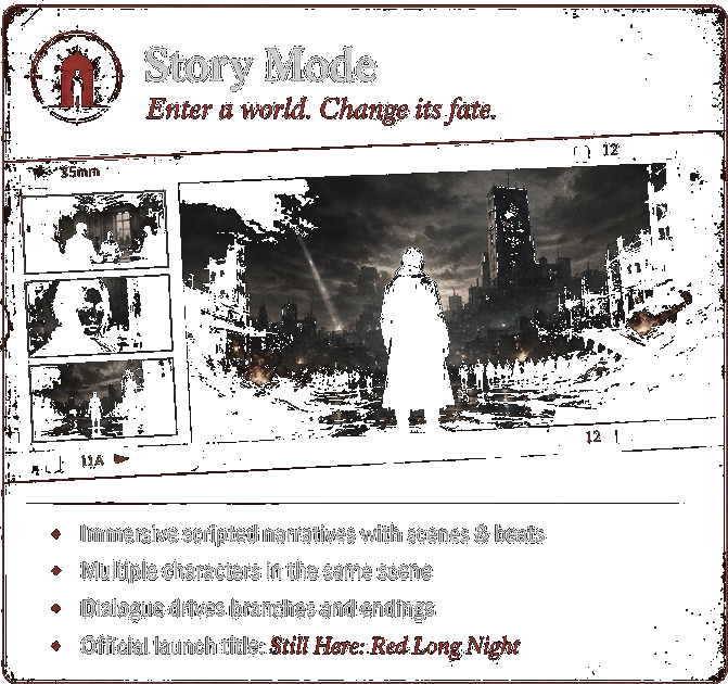 Story Mode — Entra en un mundo. Cambia su destino. Vista previa narrativa de Still Here: Red Long Night